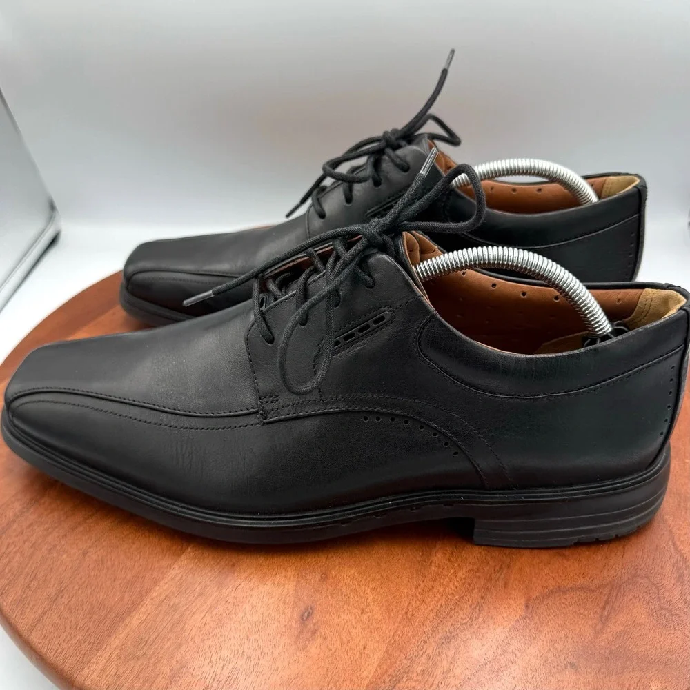 Clarks Unstructured Kenneth Black Leather Bicycle Toe Lace Up Oxford‎ Shoes M11